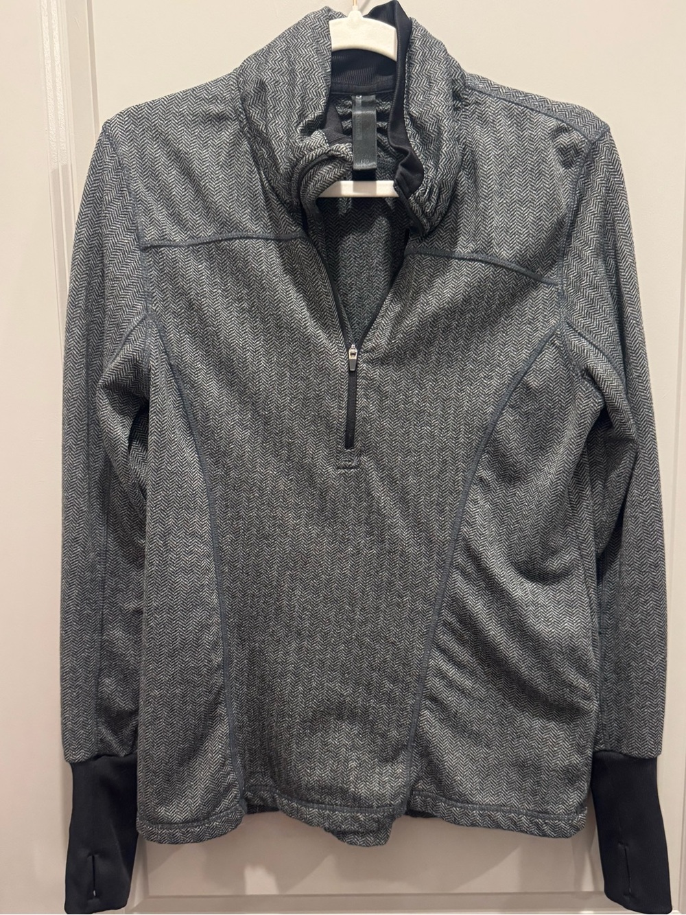 Women’s Half-Zip athletic base layer  - Gray Herringbone